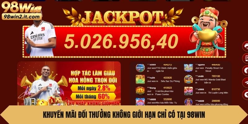 Khuyến mãi đổi thưởng không giới hạn chỉ có tại 98WIN